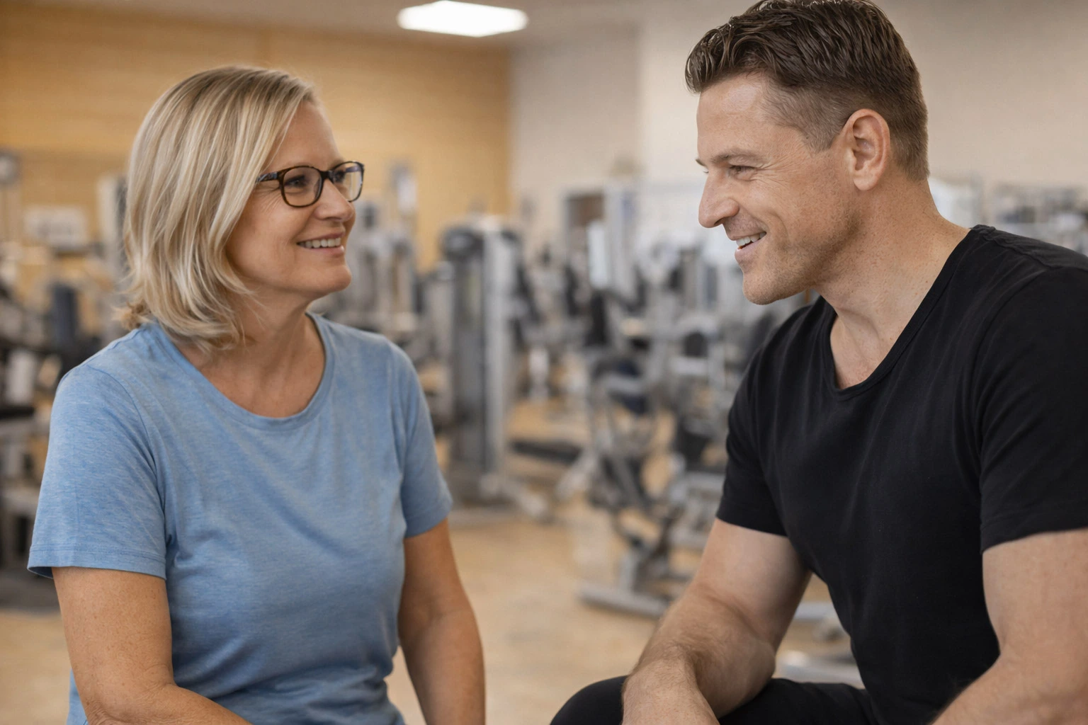 Der Trainer spricht mit dem Mitglied gemeinsam über die Ziele im Bereich Gesundheit